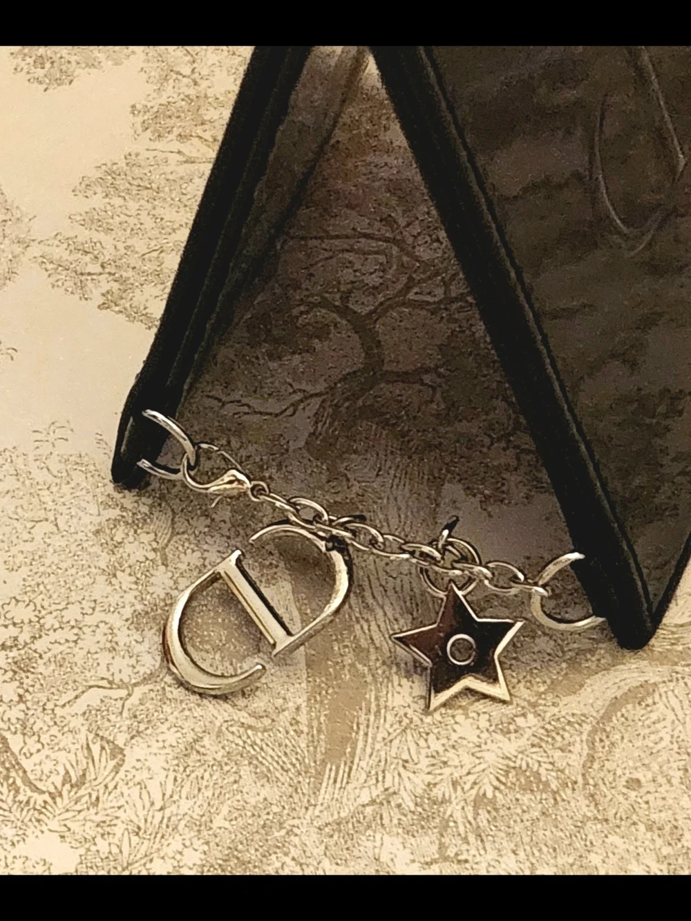 NEW Dior GWP Black Patent Foldout Mirror |Silver CD & Star Charm | Dior Gift Bag